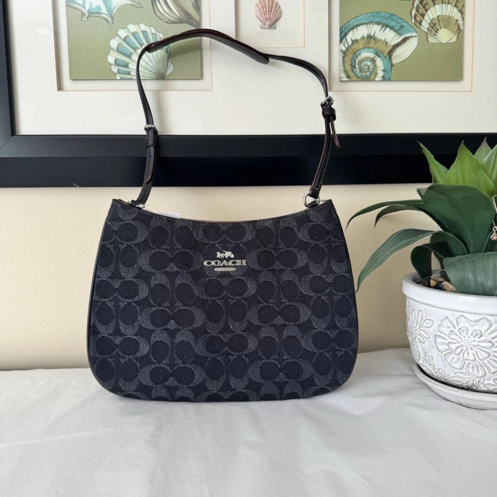 Coach Penelope Shoulder Bag In Black Signature Denim